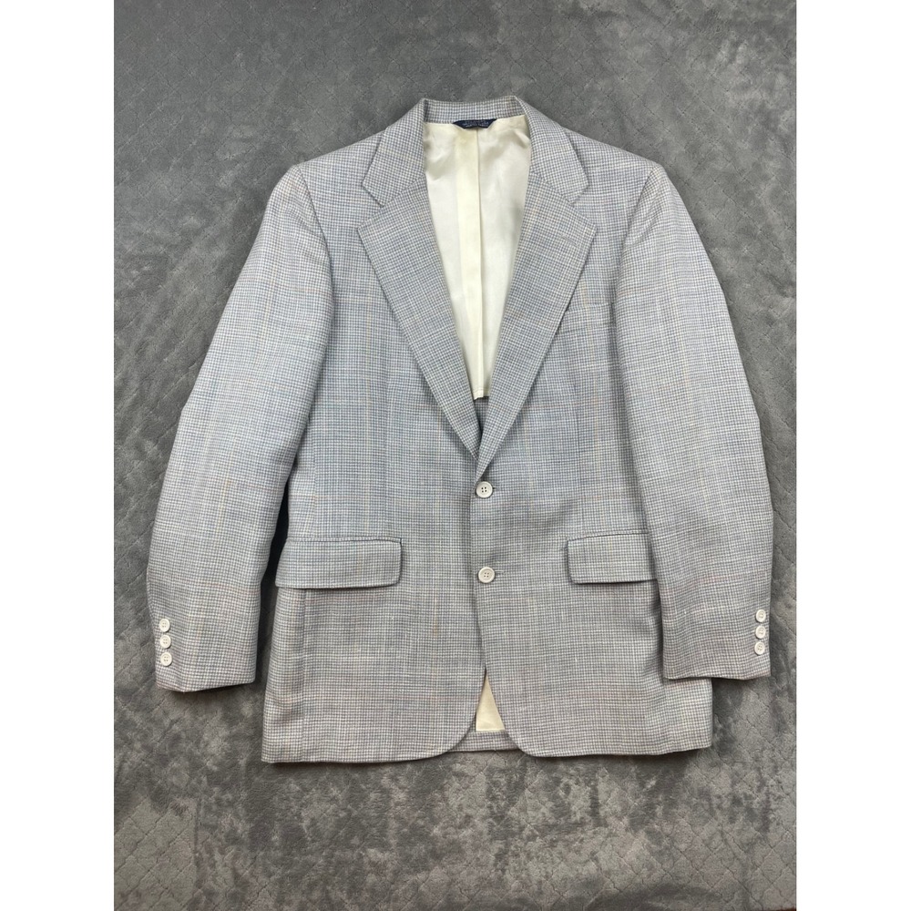 Vintage Cricketeer Dillards Mens Grey Blue Houndstooth Blazer Sport Coat USA 40R